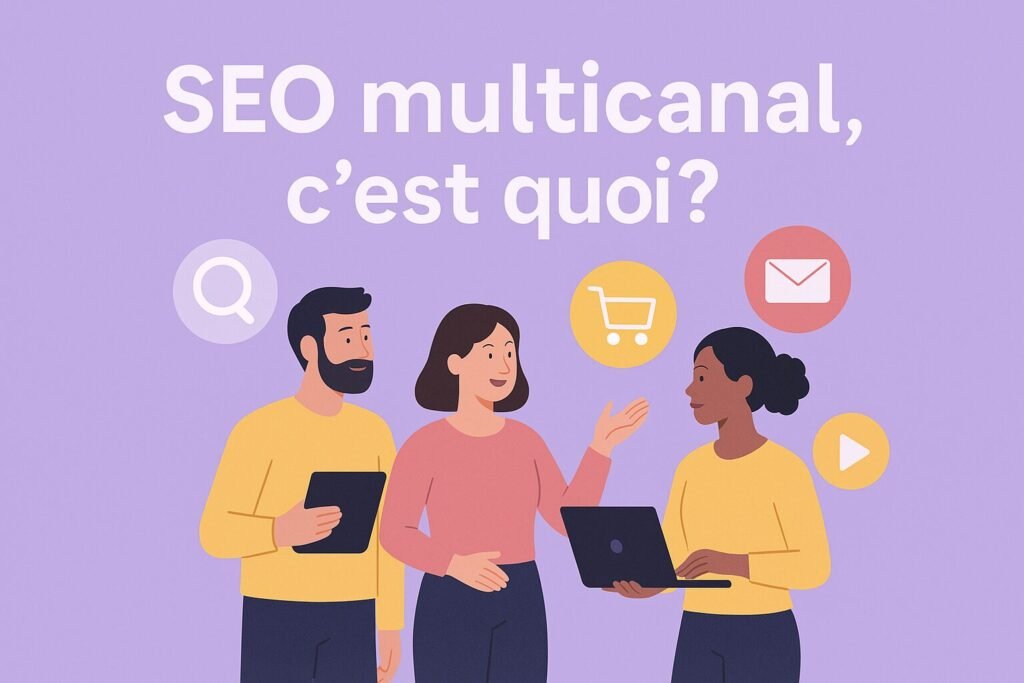 Équipe marketing discutant de la notion de SEO multicanal
