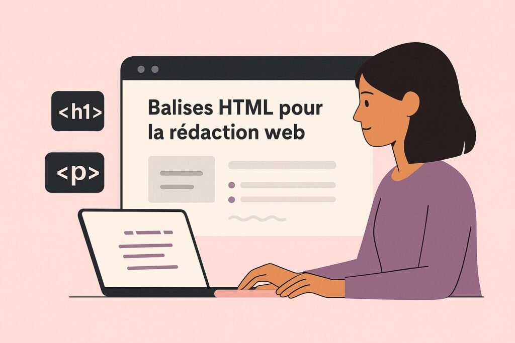 Rédactrice web optimisant son texte à l'aide de balises HTML