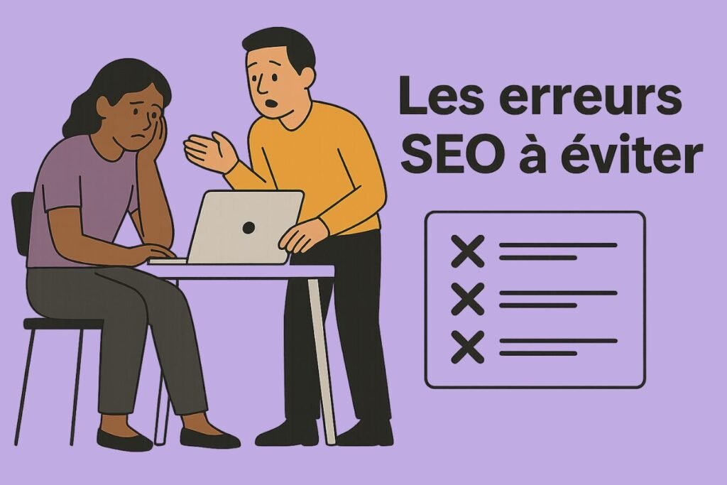 Deux rédacteurs web discutant des erreurs SEO à éviter