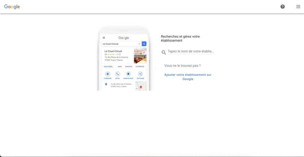 Création d'une fiche établissement Google My Business