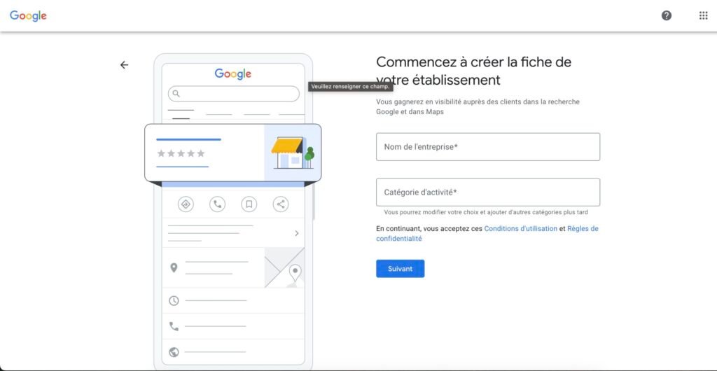 Création d'une page Google My Business