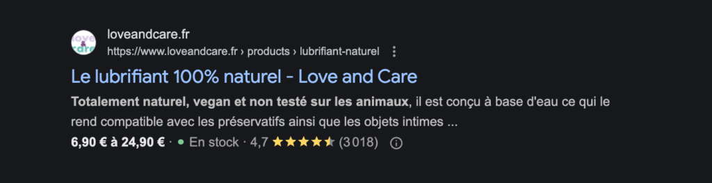 Résultats de la SERP affichant des rich snippets
