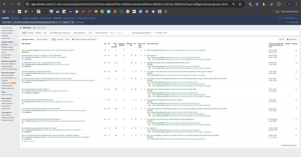 Dashboard Ahrefs - section backlinks