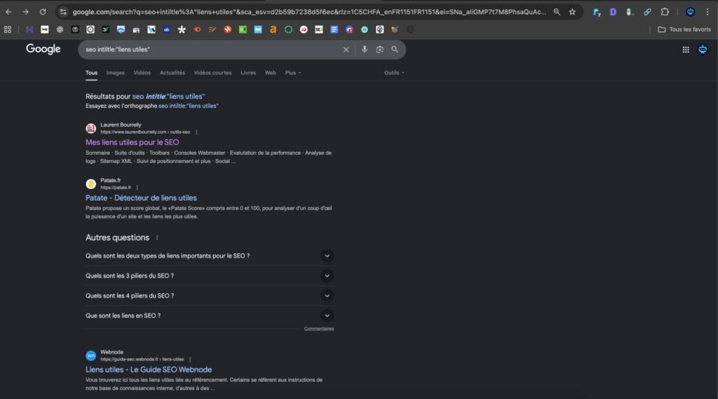SERP Google sur la requête "SEO intitle : liens utiles"